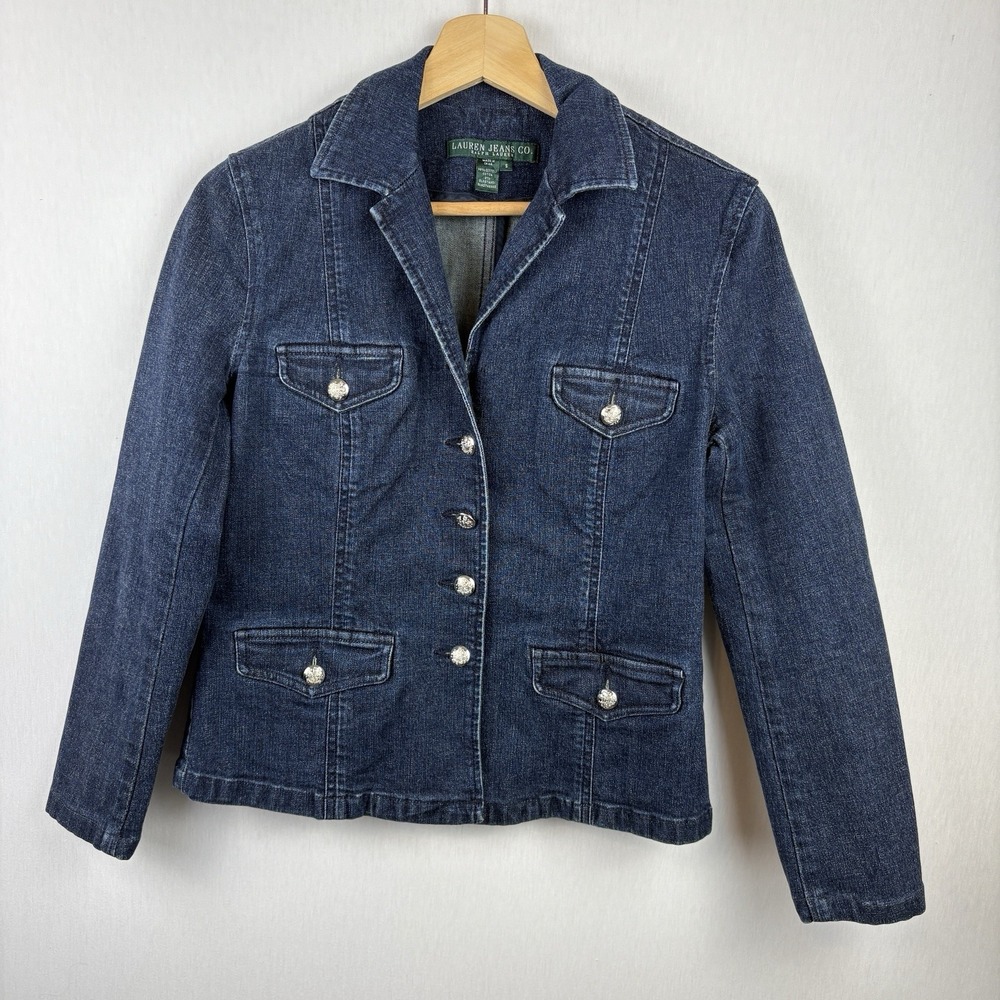 Lauren Jeans Co Ralph Lauren Denim Blazer Womens S Stretch Silver Buttons Preppy